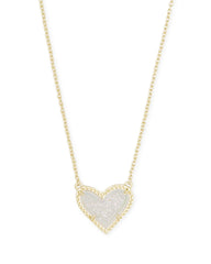 Ari Heart Gold Extended Length Pendant Necklace in Iridescent Drusy