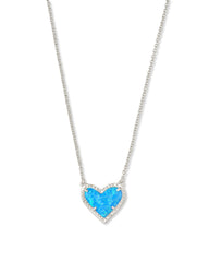 Ari Heart Silver Pendant Necklace in Ocean Kyocera Opal