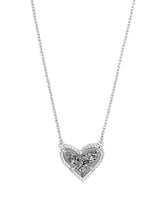 Ari Heart Silver Extended Length Pendant Necklace in Platinum Drusy