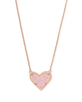 Ari Heart Rose Gold Pendant Necklace in Light Pink Drusy