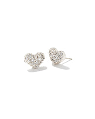 Ari Silver Pave Crystal Heart Earrings in White CZ