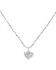 Ari Pave Heart Sterling Silver Charm Necklace in White Diamond
