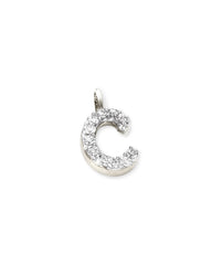 14k White Gold Letter C Charm in White Diamond