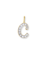14k Yellow Gold Letter C Charm in White Diamond
