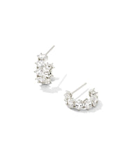 Cailin Silver Huggie Earrings in White CZ