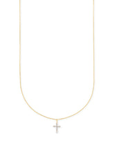 Cross 14k Yellow Gold Pendant Necklace in White Diamonds