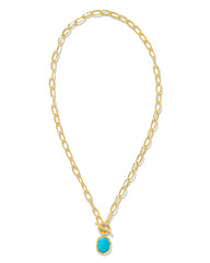 Daphne Convertible Gold Link and Chain Necklace in Variegated Turquoise Magnesite