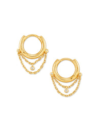 Davina 18k Yellow Gold Vermeil Huggie Earrings in White Diamond