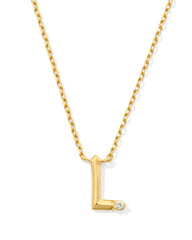 Diamond Accent Letter L 14k Yellow Gold Pendant Necklace in White Diamond