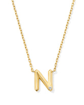 Diamond Accent Letter N 14k Yellow Gold Pendant Necklace in White Diamond