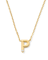 Diamond Accent Letter P 14k Yellow Gold Pendant Necklace in White Diamond
