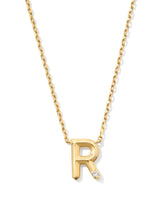 Diamond Accent Letter R 14k Yellow Gold Pendant Necklace in White Diamond