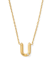 Diamond Accent Letter U 14k Yellow Gold Pendant Necklace in White Diamond