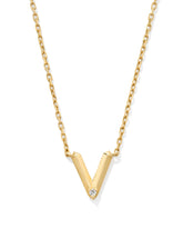 Diamond Accent Letter V 14k Yellow Gold Pendant Necklace in White Diamond