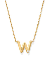 Diamond Accent Letter W 14k Yellow Gold Pendant Necklace in White Diamond