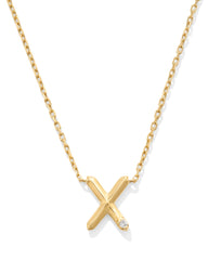 Diamond Accent Letter X 14k Yellow Gold Pendant Necklace in White Diamond