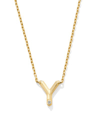 Diamond Accent Letter Y 14k Yellow Gold Pendant Necklace in White Diamond