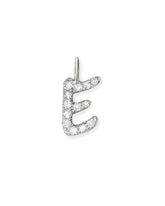 14k White Gold Letter E Charm in White Diamond