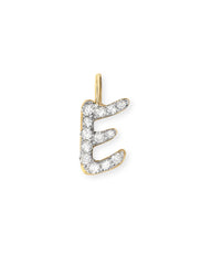 14k Yellow Gold Letter E Charm in White Diamond