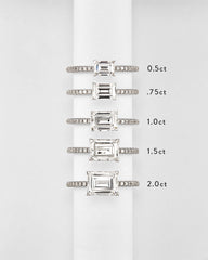 1 ct Emerald Solitaire Engagement Ring with Pave Diamonds in 14k White Gold