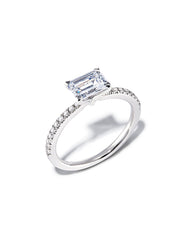 0.5 ct Emerald Solitaire Engagement Ring with Pave Diamonds in 14k White Gold