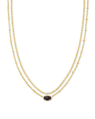 Emilie Gold Multi Strand Necklace in Black Obsidian