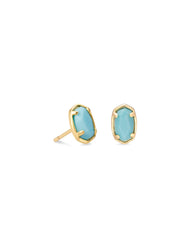 Emilie Gold Stud Earrings in Light Blue Magnesite