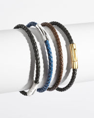 Evans Sterling Silver Corded Bracelet in Blue Leather