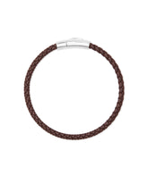 Evans Sterling Silver Corded Bracelet in Brown Leather