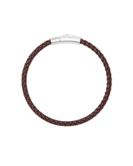 Evans Sterling Silver Corded Bracelet in Brown Leather