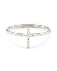 Cross 14k White Gold Band Ring in White Diamond