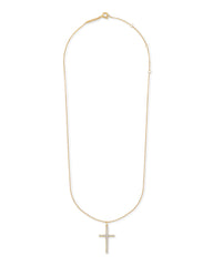 Large Cross 14k Yellow Gold Pendant Necklace in White Diamond