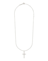 Large Cross 14k White Gold Pendant Necklace in White Diamond