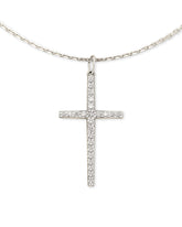 Large Cross 14k White Gold Pendant Necklace in White Diamond