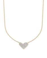 Large Heart 14k Yellow Gold Pendant Necklace in White Diamond