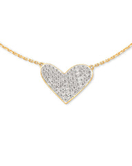 Large Heart 14k Yellow Gold Pendant Necklace in White Diamond