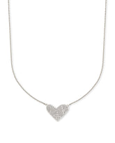 Large Heart 14k White Gold Pendant Necklace in White Diamond