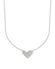 Large Heart 14k White Gold Pendant Necklace in White Diamond