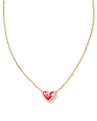 Framed Ari Heart Gold Short Pendant Necklace in Azalea Illusion
