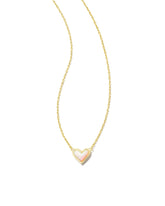Framed Ari Heart Gold Short Pendant Necklace in White Opalescent Resin