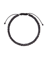 Grey Oxidized Sterling Silver Corded Bracelet in Black Banded Agate