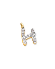 14k Yellow Gold Letter H Charm in White Diamond