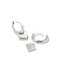Heart Padlock Huggie Earrings in Sterling Silver