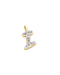 14k Yellow Gold Letter I Charm in White Diamond