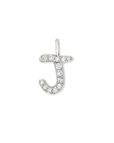 14k White Gold Letter J Charm in White Diamond