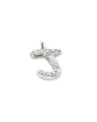 14k White Gold Letter J Charm in White Diamond