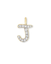 14k Yellow Gold Letter J Charm in White Diamond