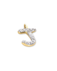 14k Yellow Gold Letter J Charm in White Diamond