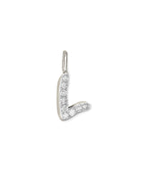 14k White Gold Letter L Charm in White Diamond