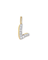 14k Yellow Gold Letter L Charm in White Diamond